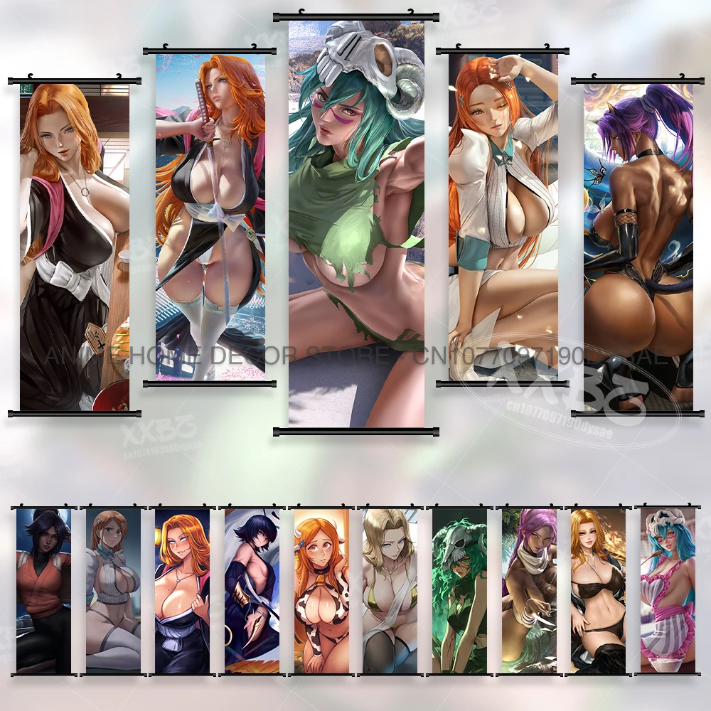 Bleach Anime Posters Katagiri Kanae Wall Art Hanging Painting Kawaii Shihouin Yoruichi Figures Home Decoration Scrolls Pictures