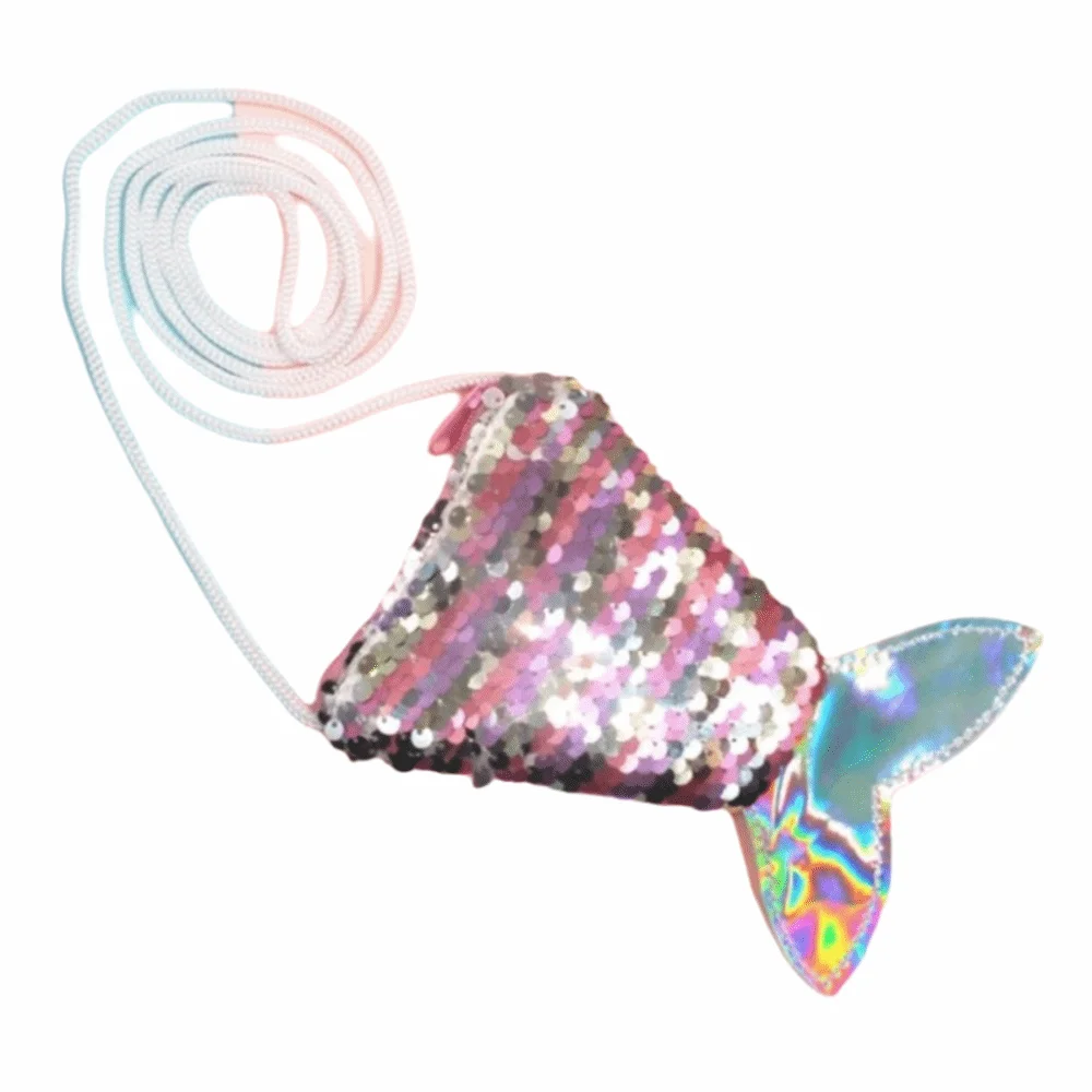 

Vintage Mermaid Tail Sequins Coin Purse Zipper Mini Children Crossbody Bag Mini Makeup Bag Kids Gift