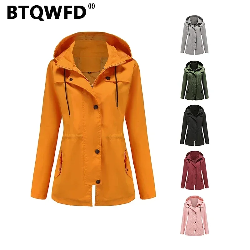 

BTQWFD Women's Jackets Winter Trench Female Clothing Coats Raincoats Fashion Zipper Comfortable Solid Lady 2024 New Windbreaker