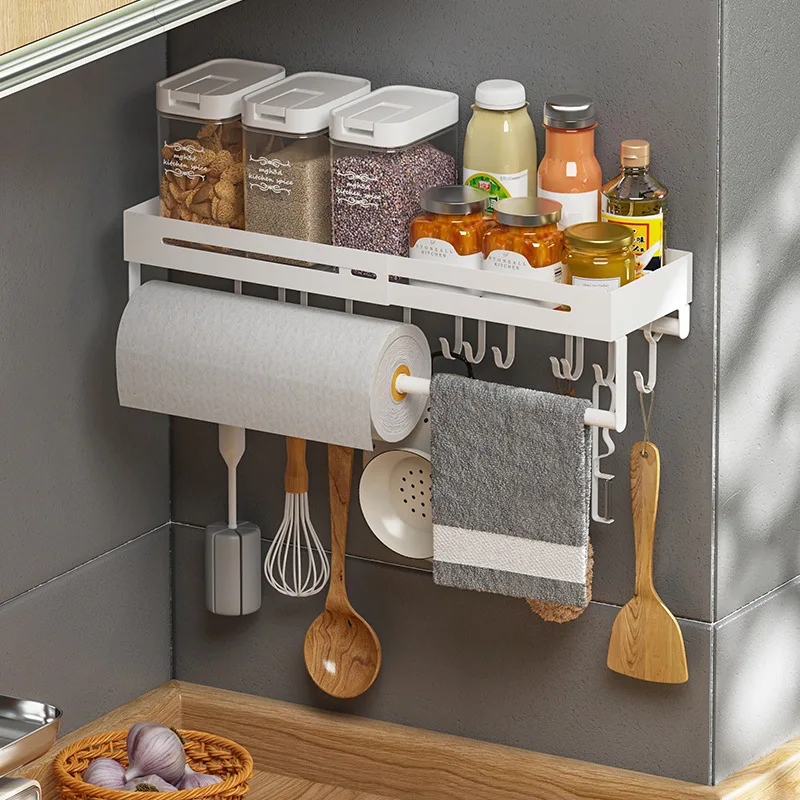 No-Punch Kitchen Organizer Retractable Stainless Steel Spice Rack with Hollowed-Out Storage Shelf Stable Load-Bearing Design