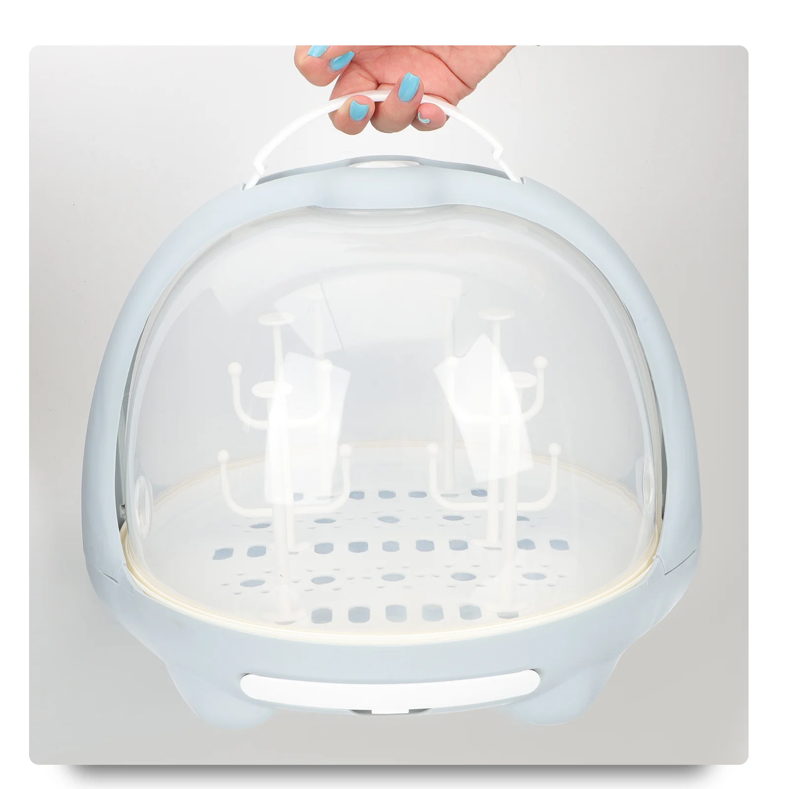 

Baby Bottle Storage Box With Drain Tray Multi-Function Dry Wet Use Feeding Cutlery Holder Bottle Drying Rack Organizer