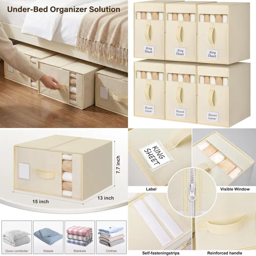 

King & Queen Size Bed Sheet Organizers - Storage Boxes for Linen, Bedding, Blankets & Duvets