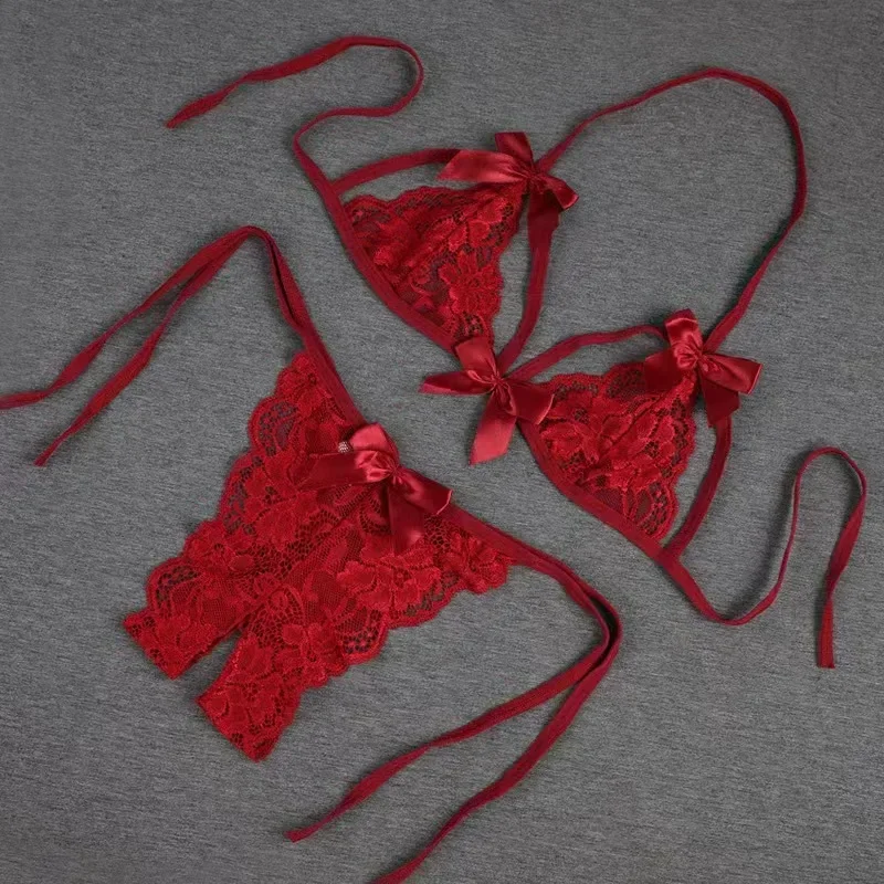 Women's Detachable Three Point Two-piece Set Sexy Open Crotch Mini Panties Seductive Lace Lingerie Hot Thong Strap Underwear image 5