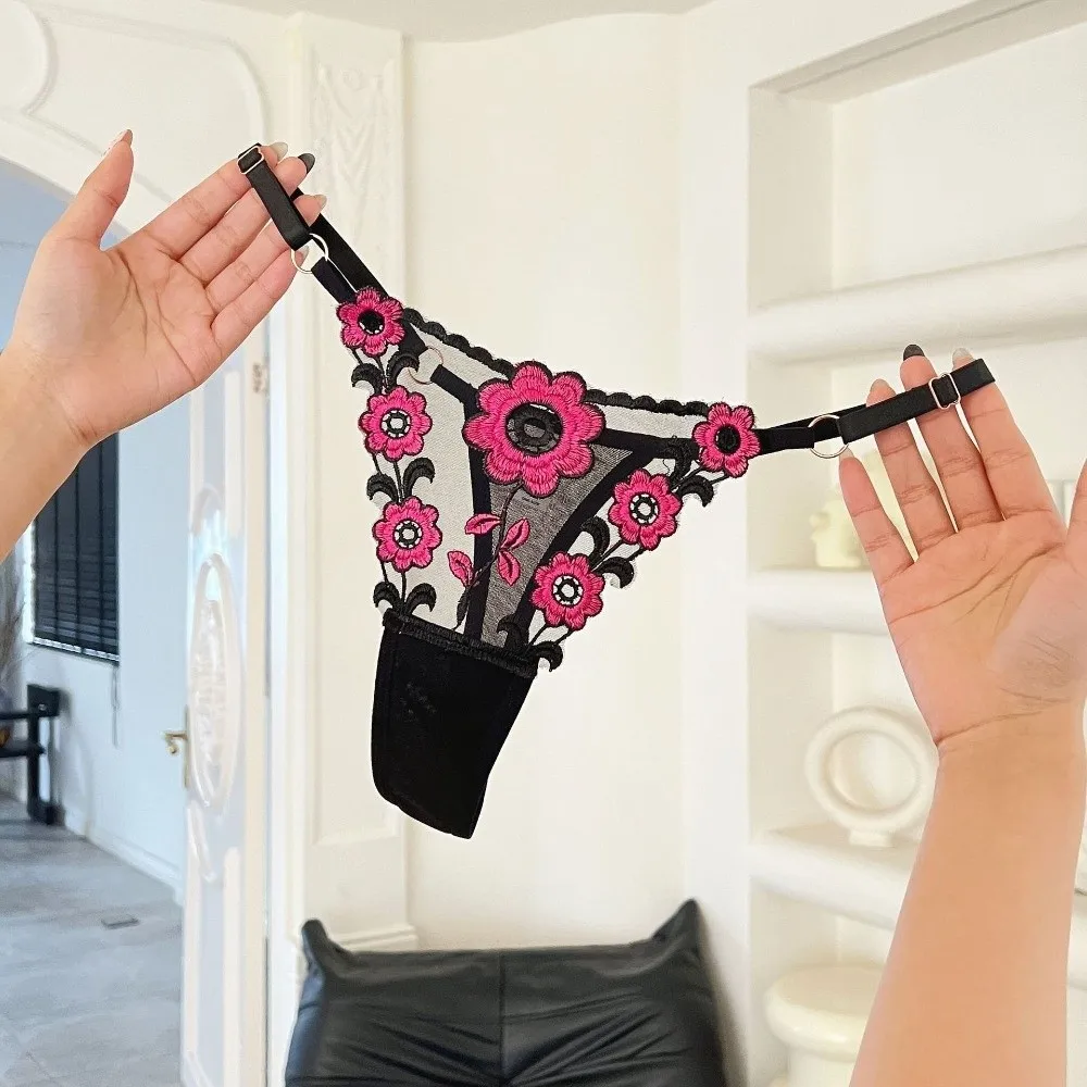 

Low Waist Embroidery Floral Panties Colorful Flowers Adjustable Underwear for Women Girl Briefs Lingerie Embroidered Underpants