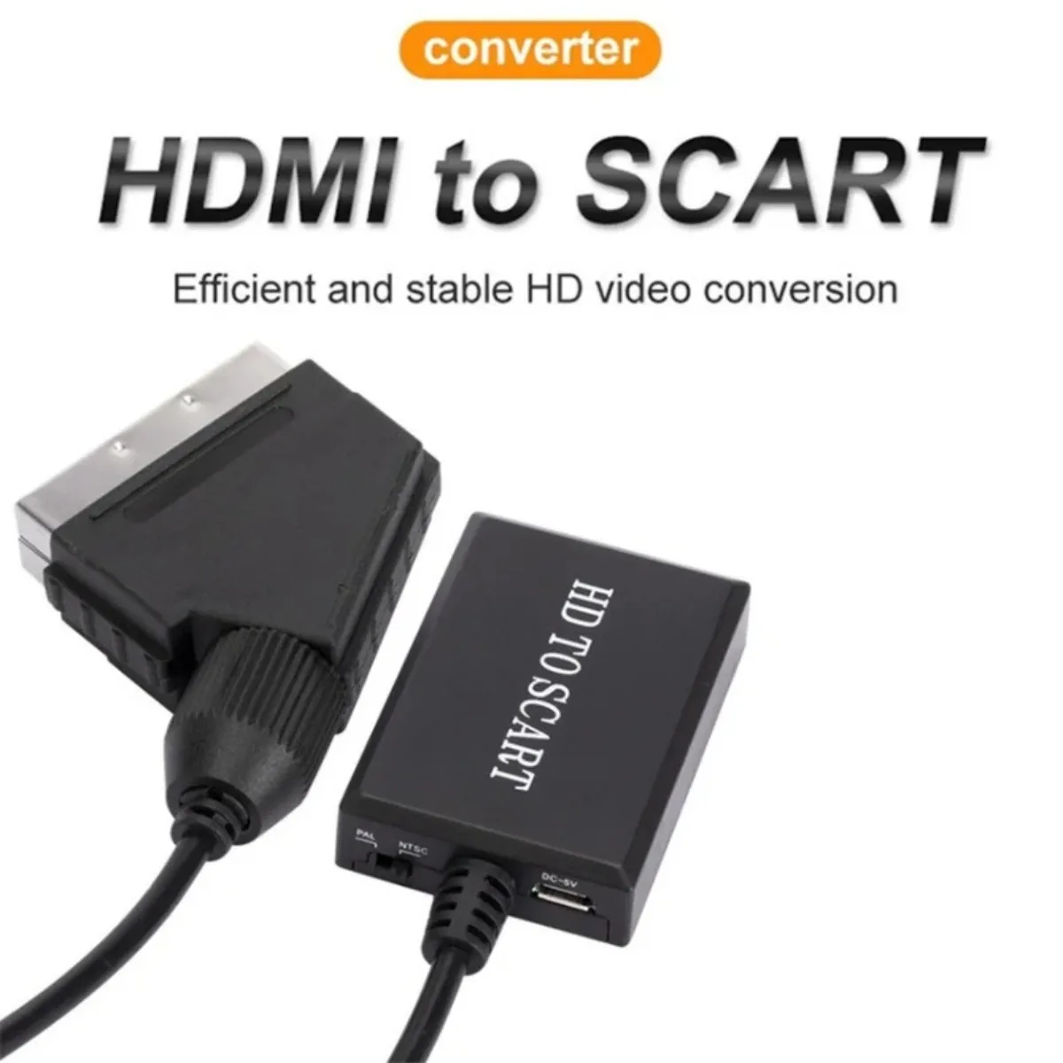 LccKaa 1080P HDMI To SCART Adapter Video Audio Converter Adapter for HD TV DVD for Sky Box STB Plug and Play DC Cable Upscale