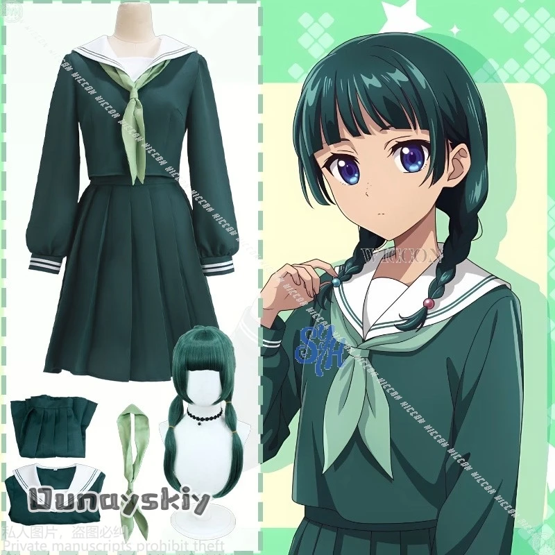 

The Apothecary Anime Maomao Cosplay Maomao Costume JK Japanese School Uniform Dark Green Dress Kawaii Lolita Halloween Disguise