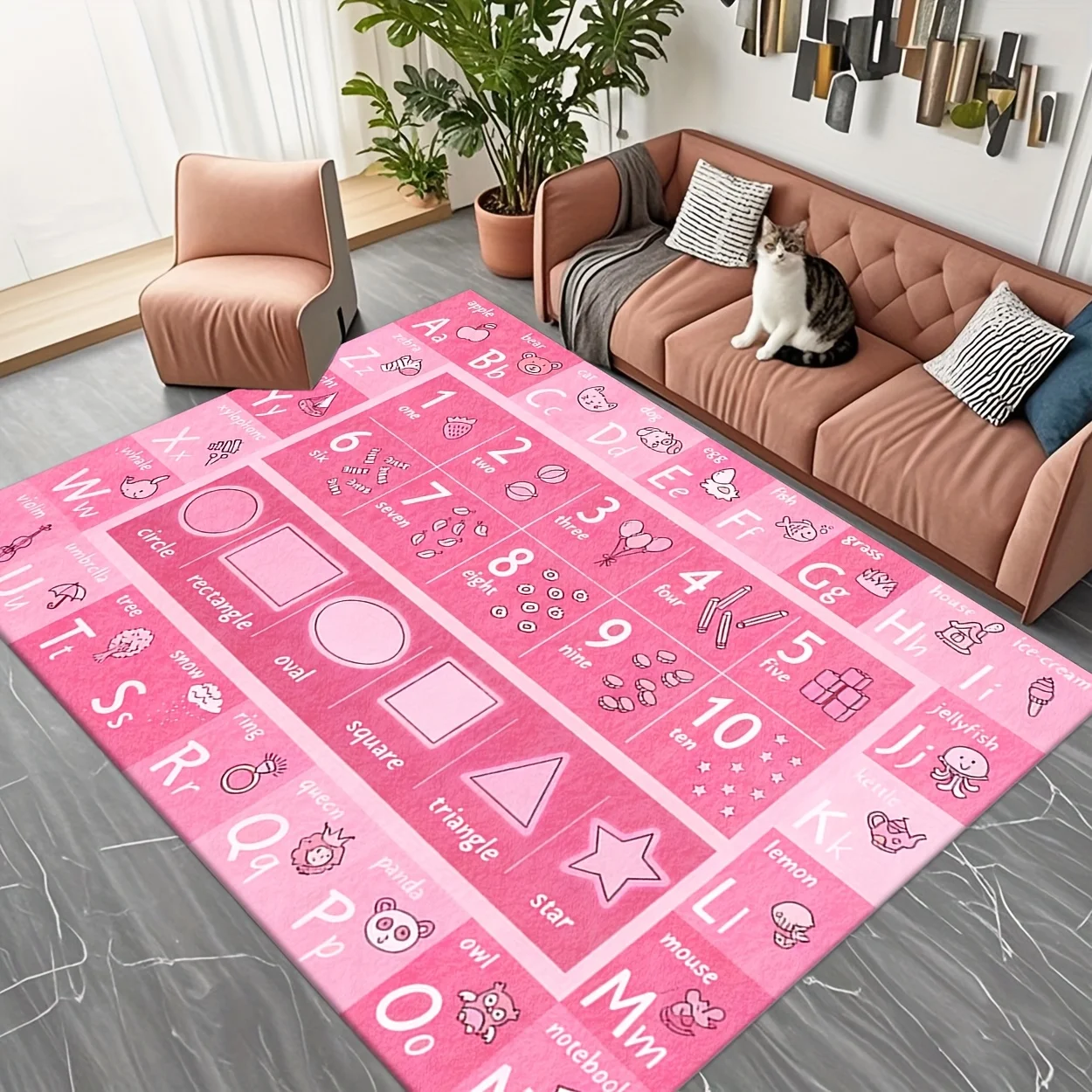 Kids Education Number - Tapis décoratif rose pour enfants, avec