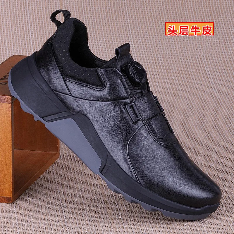 Men's leather top layer cowhide thick sole autumn casual sports shoes soft sole rotating technology buckle strap board shoes