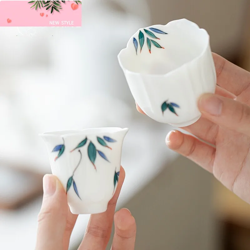 

Ручная роспись, зеленый бамбуковый чай, пара чашек Gongfu, керамика, керамика, домашняя посуда для напитков, чайная посуда, керамическая кухня, столовая, кемпинг, подарок