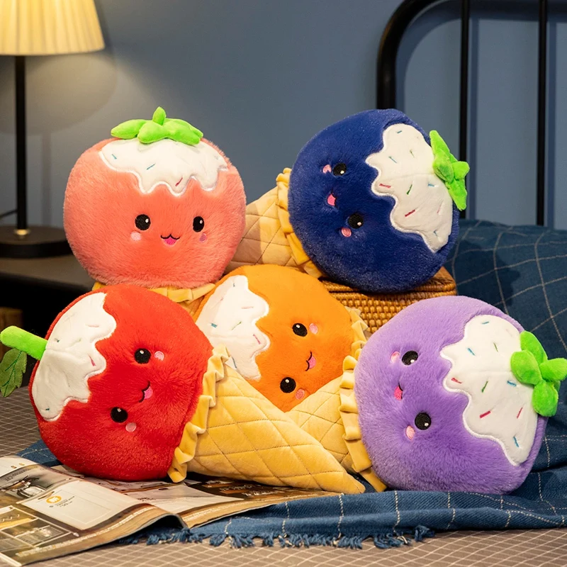 40CM Cartoon Anime Kawaii Colorful Fruit Ice Cream Plush Doll Cute Fruit Egg Barrel Stuffed Toys Children's Handmade Dolls Gifts