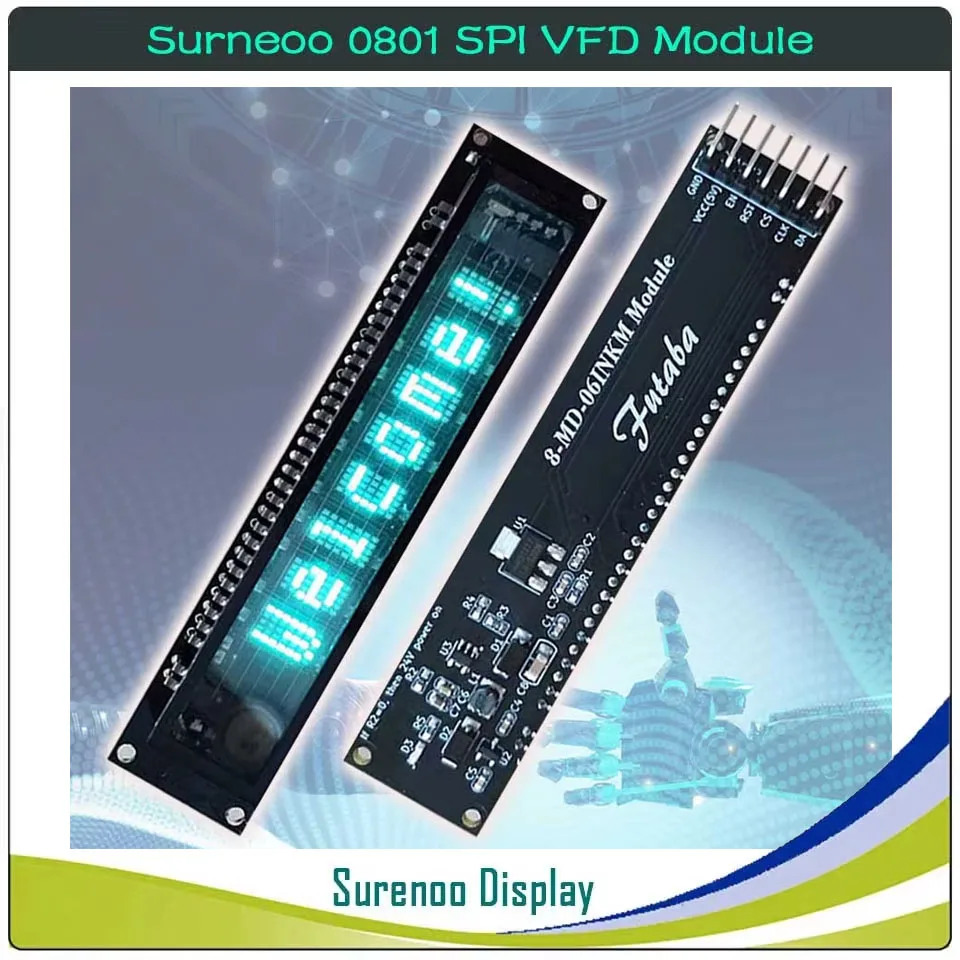 Surenoo 7P 0801 801 8X1 Serial SPI VFD LCD Module Display Screen for Arduino STM32 C51 Code