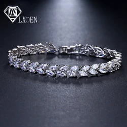 Trendy Leaf Charm Cubic Zirconia Bracelet & Bangles for Bride Bracelets Jewelry Sliver Color Clear CZ Crystal Bangles for Women