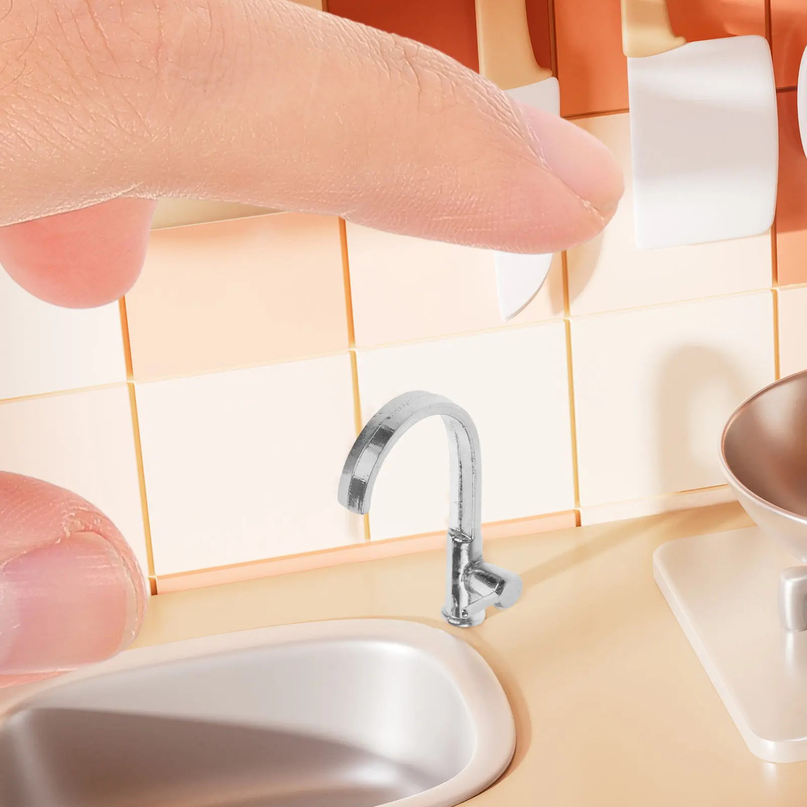 

1:12 Scale Silver Miniature Faucet for Dollhouse Sink Realistic Bathroom Decor Miniature Kitchen Faucet Accessories Dollhouse