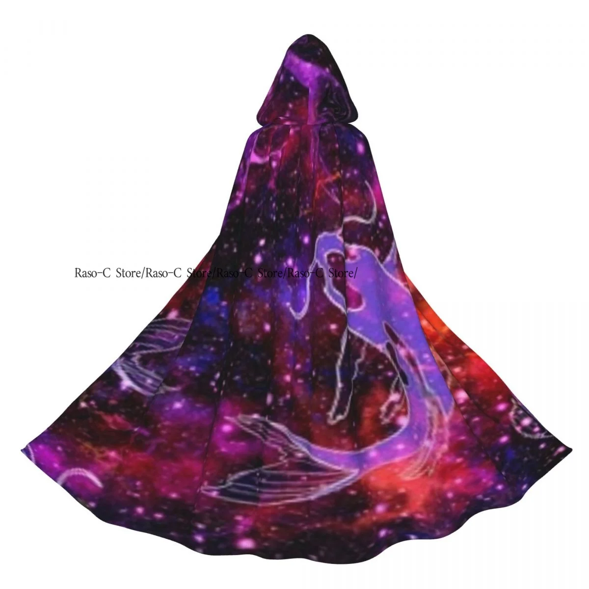 Adult Cloak Cape Hooded Nebula Space Star Galaxy Planet Koi Fishes Medieval Costume Witch Wicca Vampire Elf Purim Carnival Party