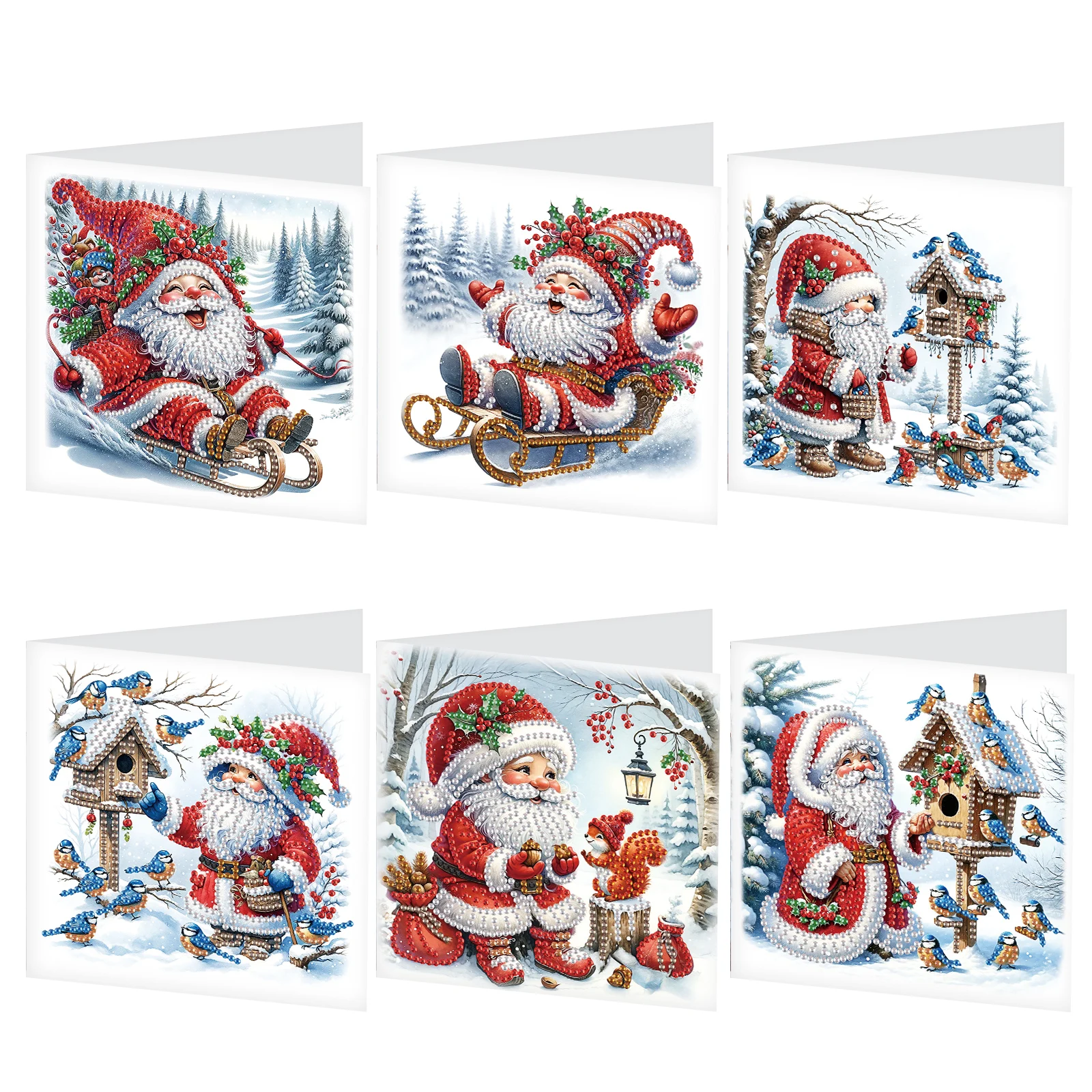 6 Stück Diamond Art Painting Grußkarten-Sets, Weihnachtsmann-Festival-Grußkarten mit Umschlägen, Diamond Art Craft Geburtstagskarten