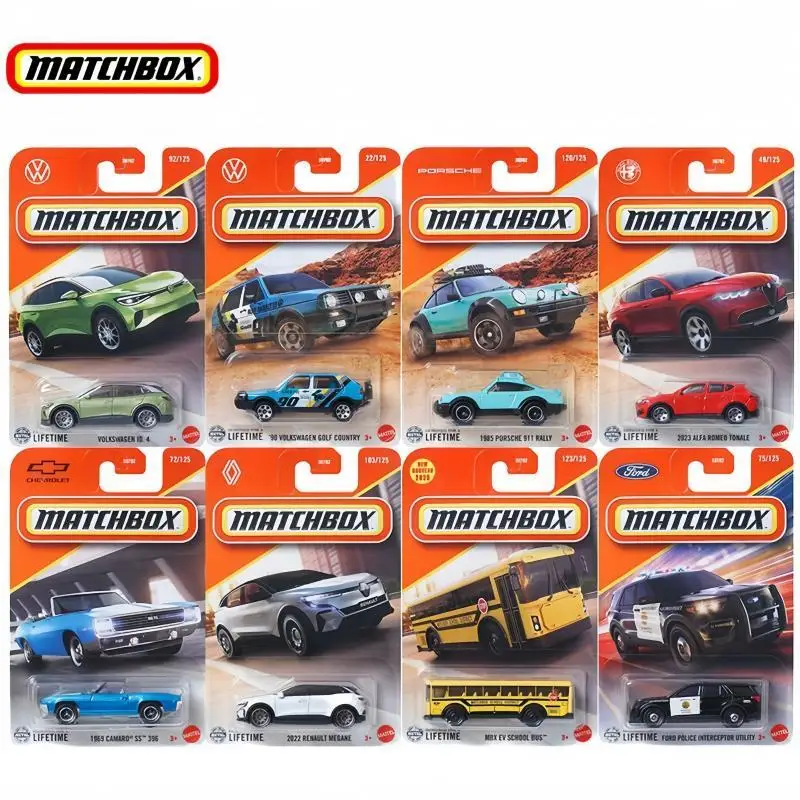 

2025 Matchbox Case D Mbx Ev School Bus Volkswagen Id.4 Ford Police Porsche 911 Rally 1/64 Diecast Model Car Toy 30782 Boy Gift