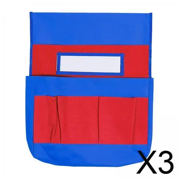 

3xНазад кармана для стула с именными бирками, карманная сумка для дошкольного дома, детского сада, красный, синий