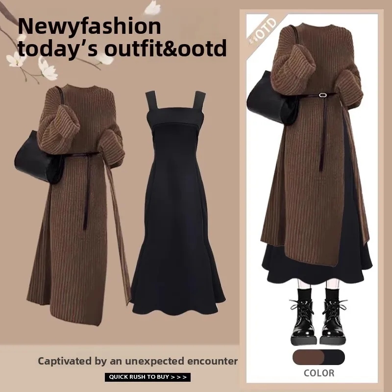 

Универсальный зимний наряд, женский трикотаж, юбка с хвостом Fi, комплект из двух предметов Ele Sle Long Sve round Ne Другой материал 00%