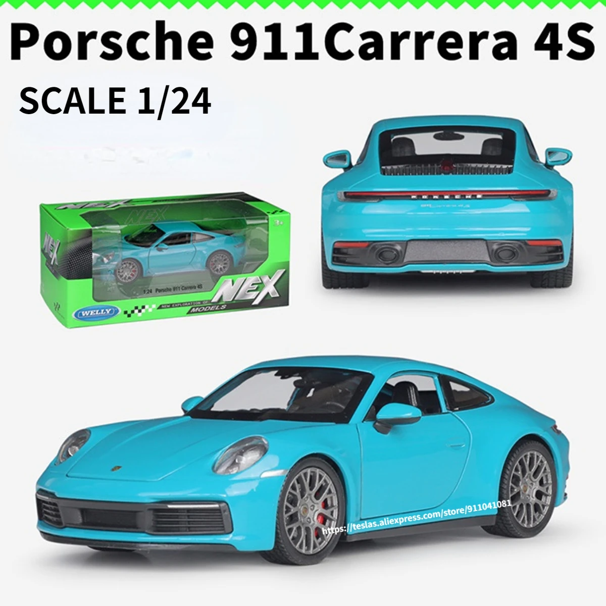

Scale 1:24 Porsche 911 Carrera 4S Car Model Metal Diecast Pull Back Vehicle Miniature Home Decorative Gift Toy for Boy