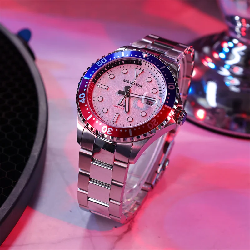 Reloj mecánico MOEMTON Original para hombre, reloj con cristal de zafiro, 10bar, 100M, resistente al agua, reloj deportivo de buceo, acero inoxidable de lujo