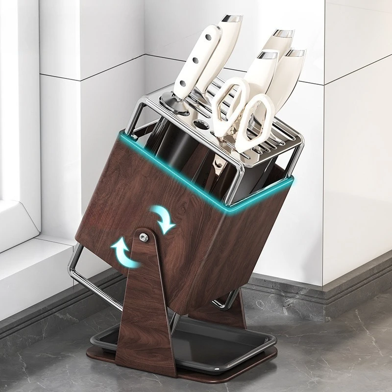 

Knife Holder Storage Rack Kitchen Countertop Drainage Storage Rack Rotating Multifunctional Household Stainless Steel Knife Rack