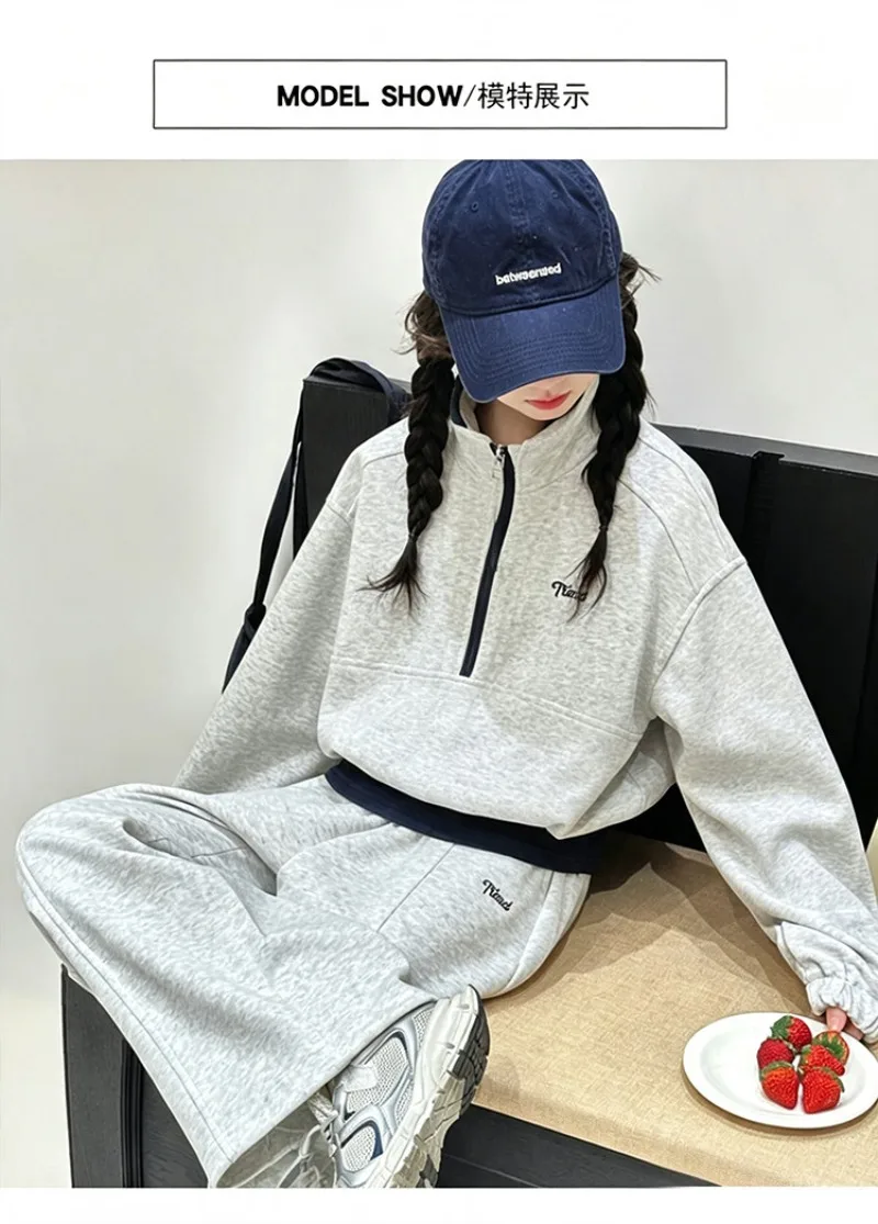 UNITIM Teenager-Mädchen-Zweiteiler-Set, Herbst, Kinder-Mädchen-Stehkragen-Sweatshirt, Trainingsanzug, lockere Sporthose für Kinder, Mädchen – Detail 15