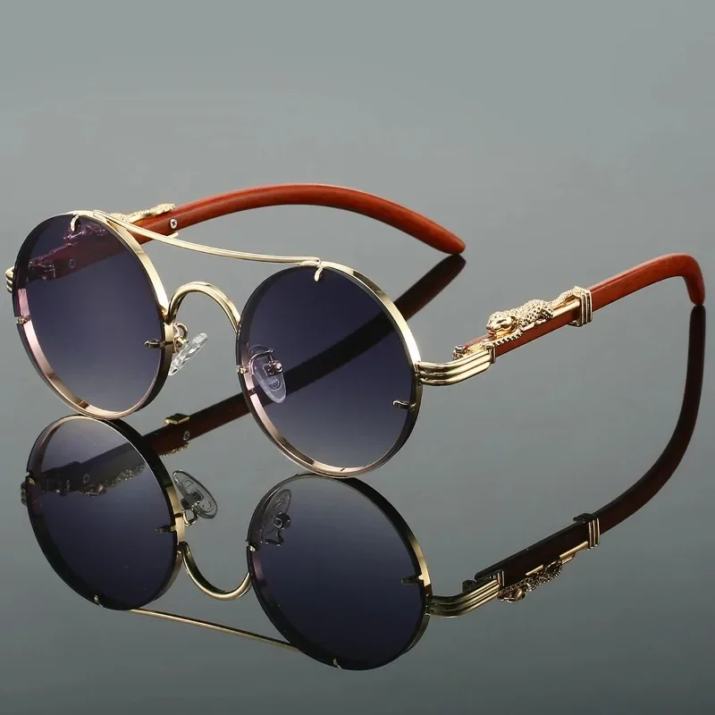 Vintage Round Outdoor Activities Sunglasses Men Fashion Double Bridge Classic Shades Women Retro Brand Luxury Design Sun Glasses - view 3
