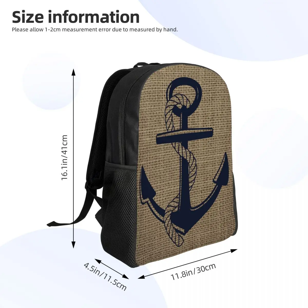 Nautical Burlap Anchor Graphic Backpacks for Boys Girls Navy Ocean School College Travel Bags Bookbag Fits 15 Inch Laptop