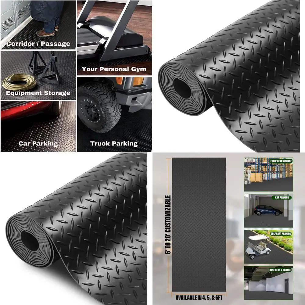 

Thickened 2.8mm Black Heavy-Duty Garage Floor Mat, Commercial Grade, Water/Stain Resistant for Parking and Golf Carts