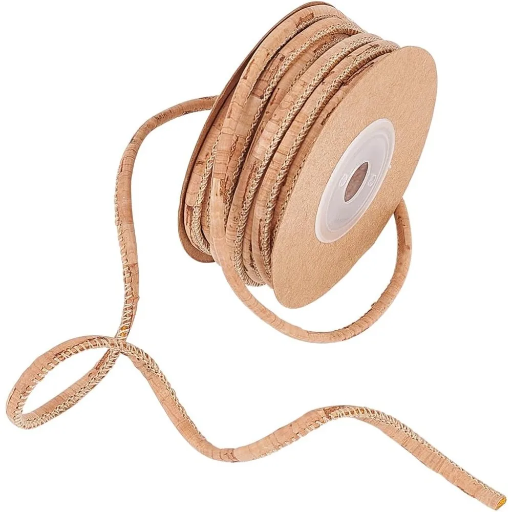 6.56 Yard Round Tan Cork Rope, 1/8 inch Cork Wood String Bolo Cord, Wood Grain Ribbon Cork Rope for Clothing Accessories Jewelry