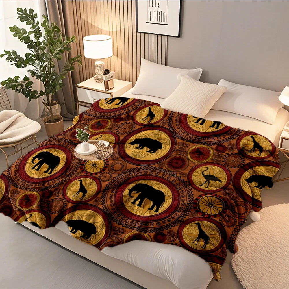 

Geometric Pattern Comfort Flannel Cozy Blanket African Animals Pattern Thermal Blanket Sherpa Throw With No-shedding Lightweight