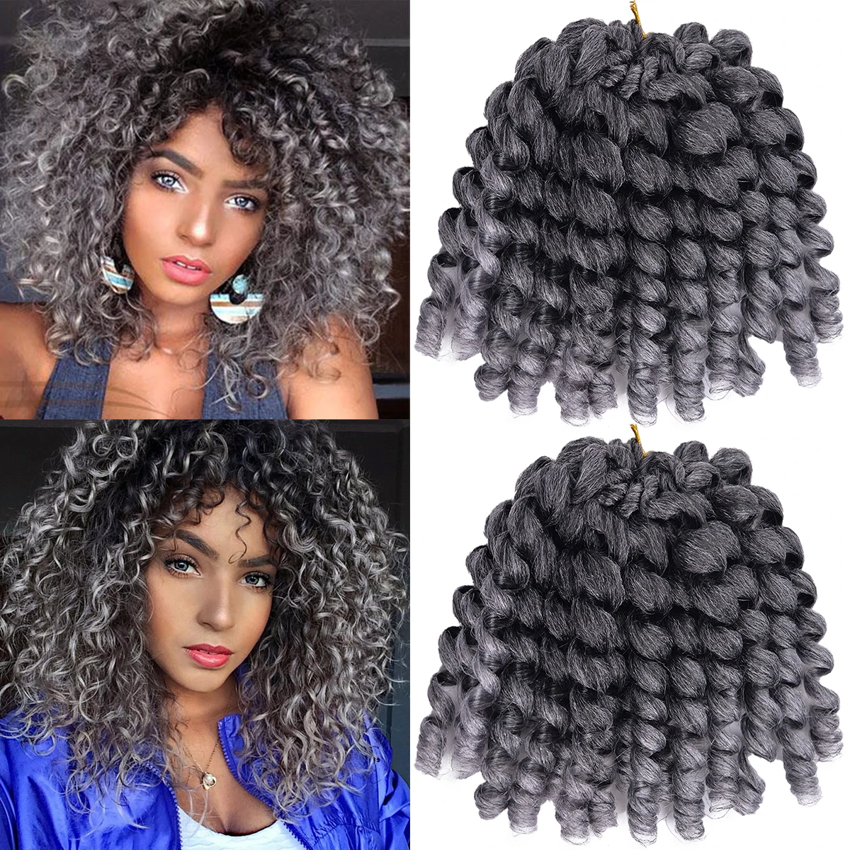 For Women Synthetic Jamaican Bounce Crochet Hair Ombre Synthetic Braiding Curly Crochet Hair Extensions Jumpy Wand Curl Hair