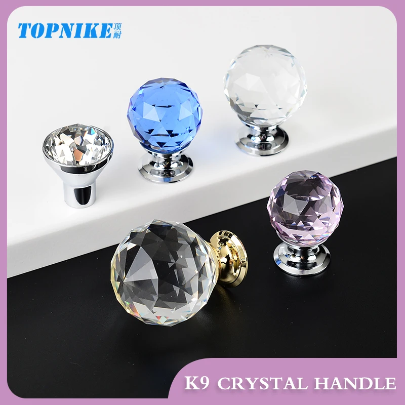 Colorful Crystal Glass Ball Pulls Knobs Wardrobe Door Handles Furniture Bathroom Cabinet Drawer Pulls Single Hole Closet Handles