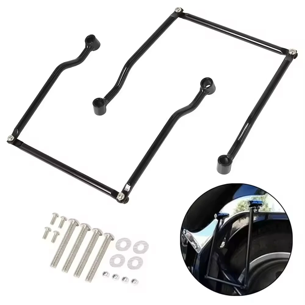 For Kawasaki Honda Yamaha Suzuki Motorcycle Black Universal Saddle Bag Support Bars Mounts Bracket Side Luggage