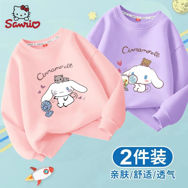 

Autumn Cinnamoroll Hoodie 2 Pieces/Set Kawaii Sanrio Children Cartoon Keep Warm Top Cute Girl Winter Clothing Gift Kids Clothing