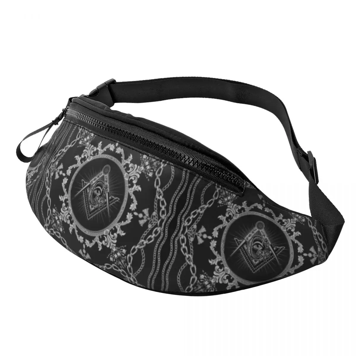 Freemasonry Baroque Design Fanny Pack for Cycling Camping Women Men Masonic Freemason Crossbody Waist Bag Phone Money Pouch