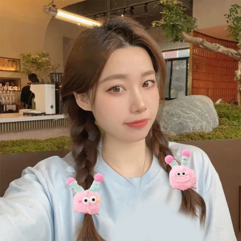 M6CD Furry Plush Pompoms Central cabello Barretes animales novedosos para mujeres