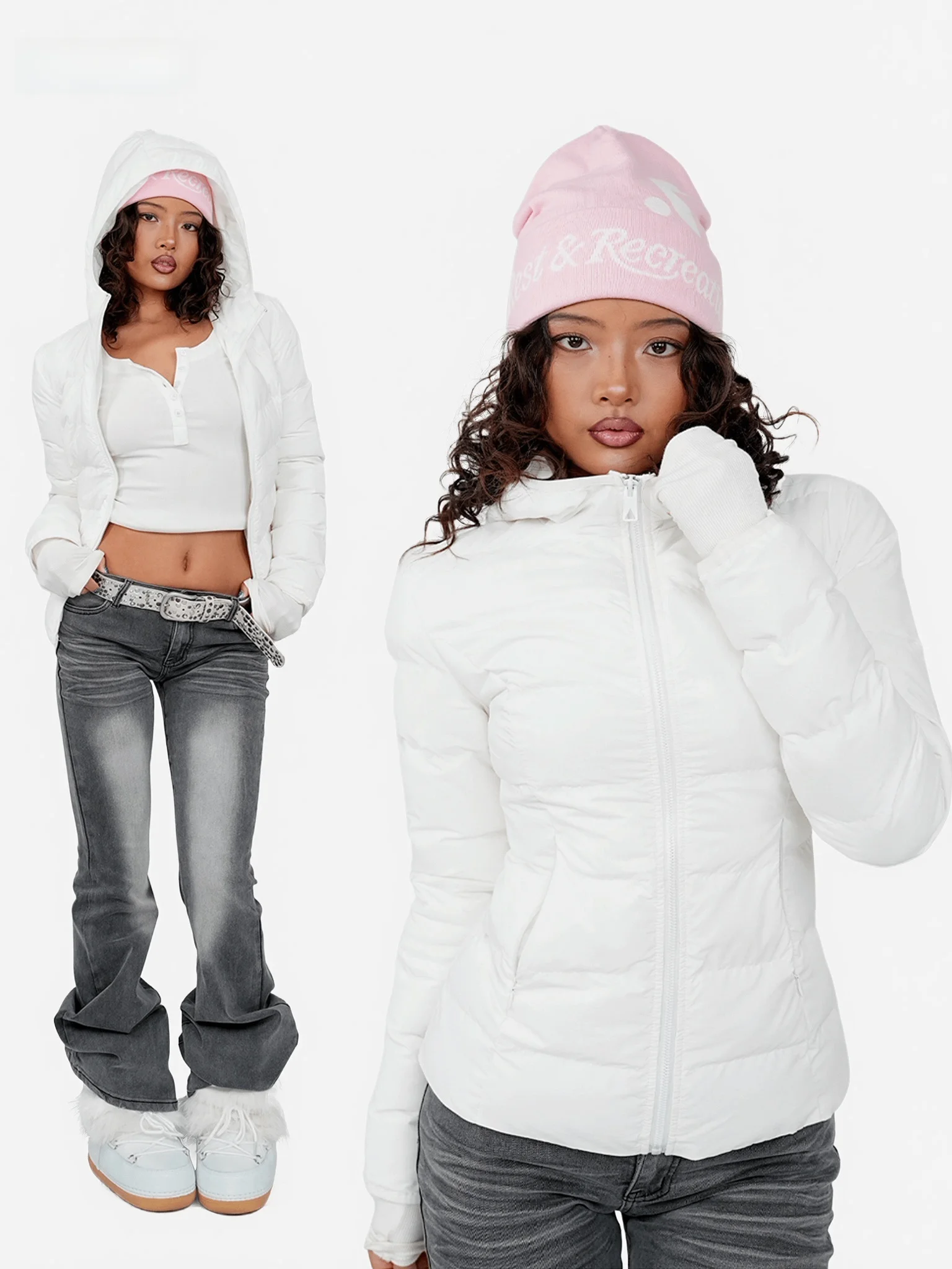 

Белая приталенная хлопковая куртка для женщин, зимняя, теплая, легкая, с утягивающим эффектом на талии, из полиэстера/нейлона/смесового волокна