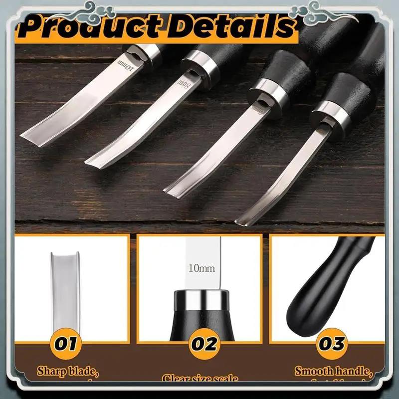 مجموعة أدوات مشطوفة بحافة جلدية مقاس AC76-4، سكين تزلج واسع الفم بمقبض خشبي، لحرف قطع ترقق الجلود