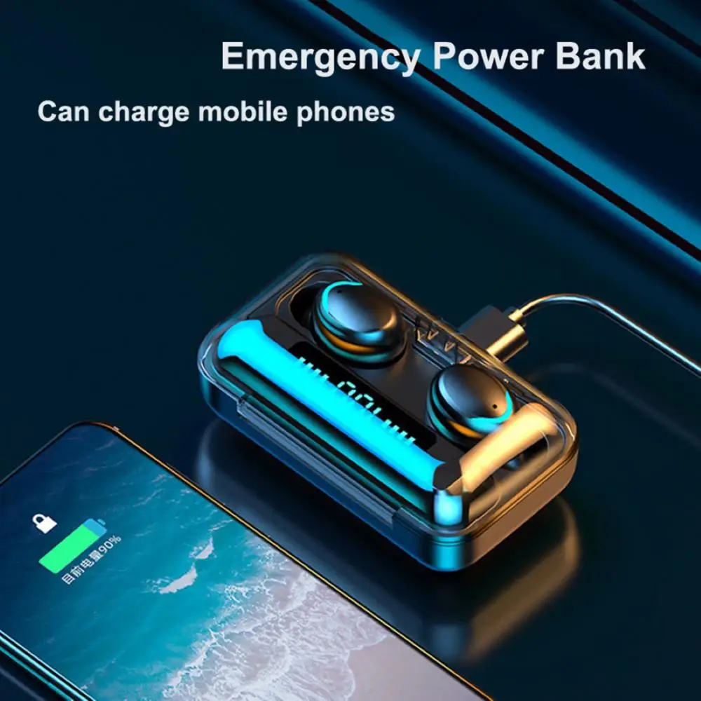 หูฟังไร้สาย F9-5C TWS LED ดิจิตอล Bluetooth 5.0หูฟังกีฬา