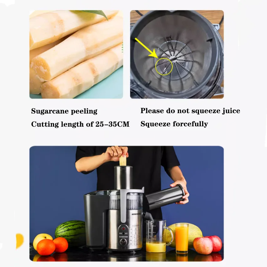 Sugarcane Juicer Electric Slow Juicer Fully Automatic Stainless Steel Filter Free Large Caliber Cold Press Fruit Extractor