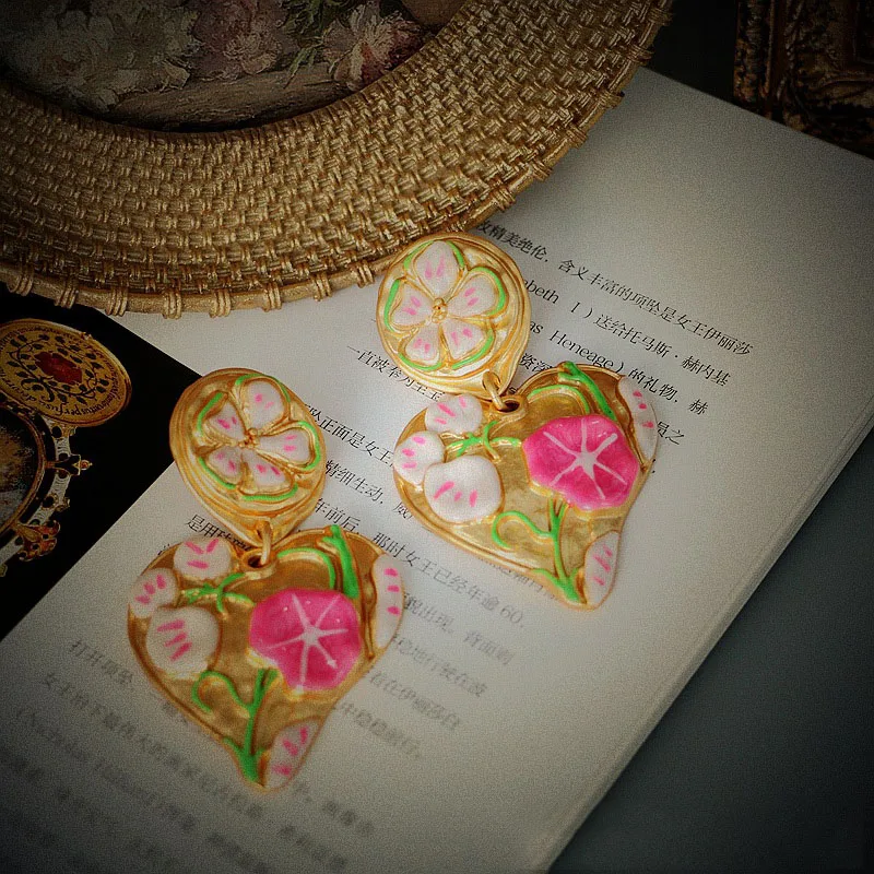 Vintage Candy Color Heart Earrings For Women Jewelry Runway Party T Show Fancy Trendy Boho INS Japan