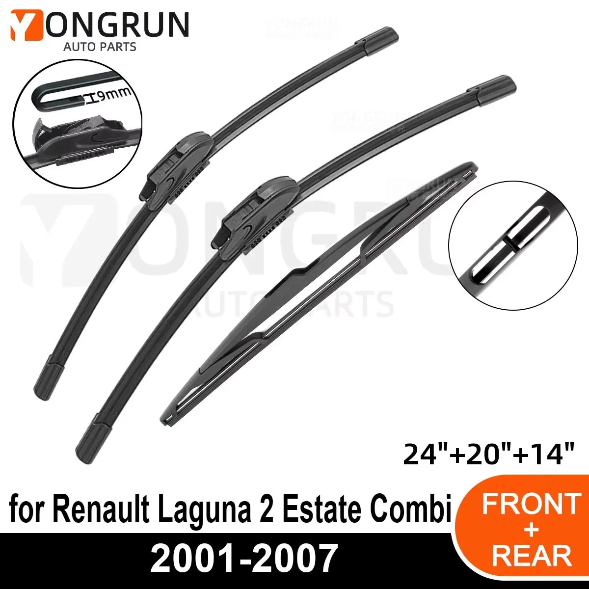 

Автомобильные дворники YONGRUN для Renault Laguna 2 Estate Combi 2001-2007, передние и задние, всесезонные, прочные аксессуары 2001-2007