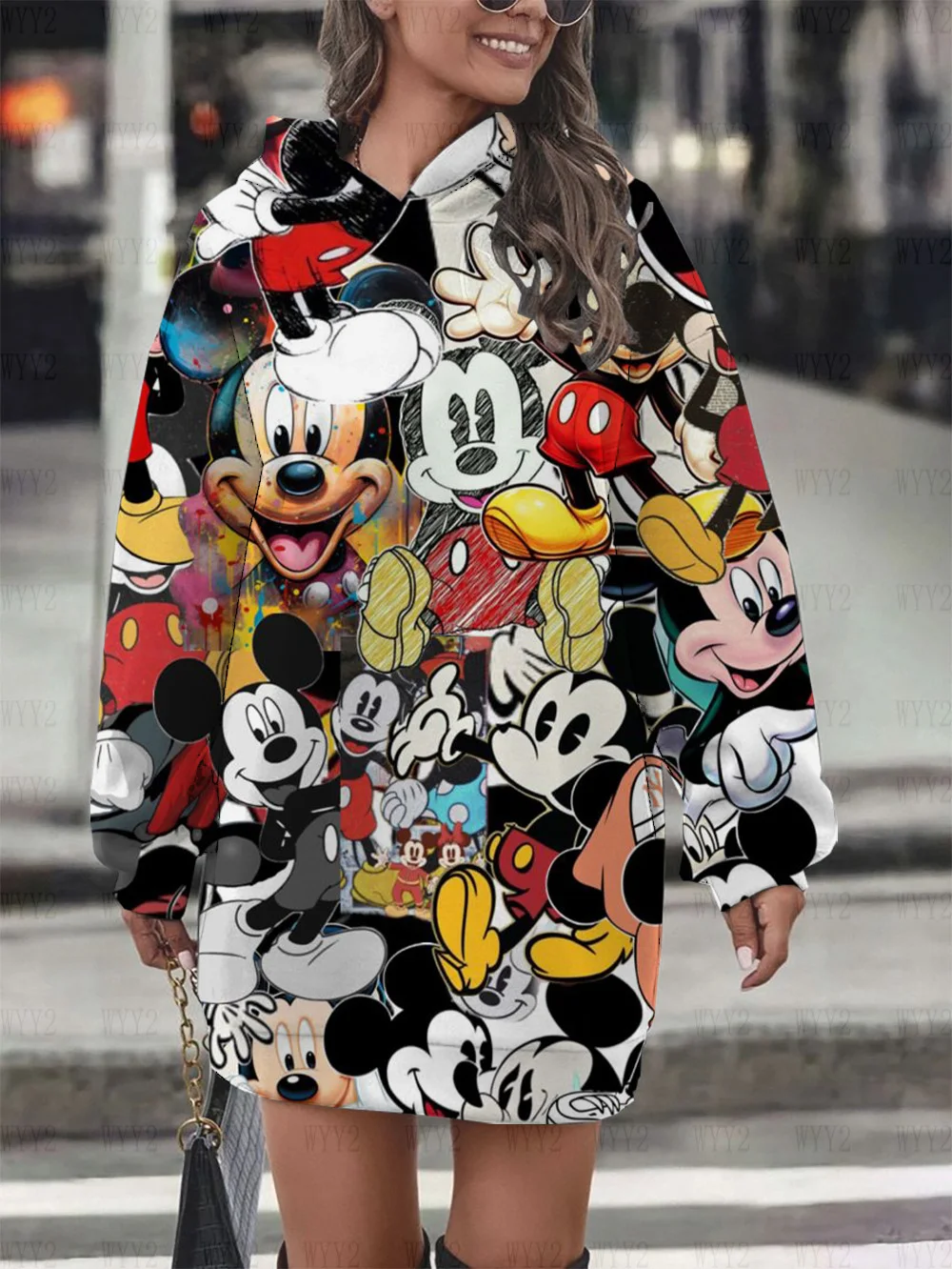 Mickey women's dress 2024 Disney Women's Mini Hooded Dress Hoodie Kawaii Fashion Luxury Party Sweater Dress