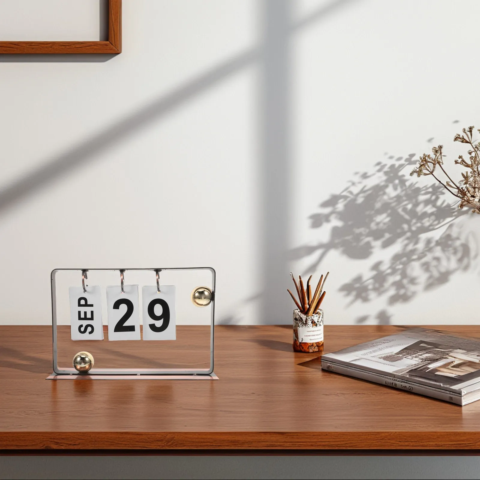 

Minimalist Iron Art Standing Perpetual Flip Calendar Desktop Office Decor Functional Daily Schedule Rustic Tabletop Metal