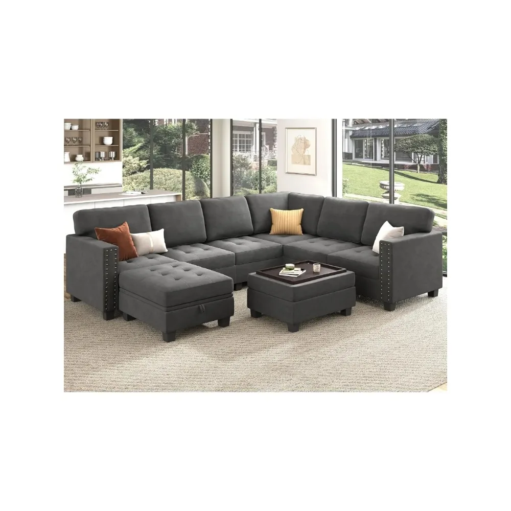 

Modular Sectional Sofa Couch, Velvet U Shaped Sectional Couch with Storage Ottoman Modern Comfy Couch with Chaise,Sofa Bed Couch