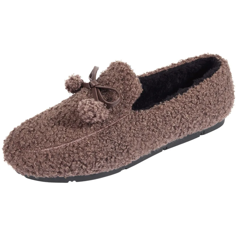 Slip-On Loafers Shoes for Women In Winter Plush Thickened Warm Shoes for Middle-Aged Elderly Mothers Lightweight Falt Footwear