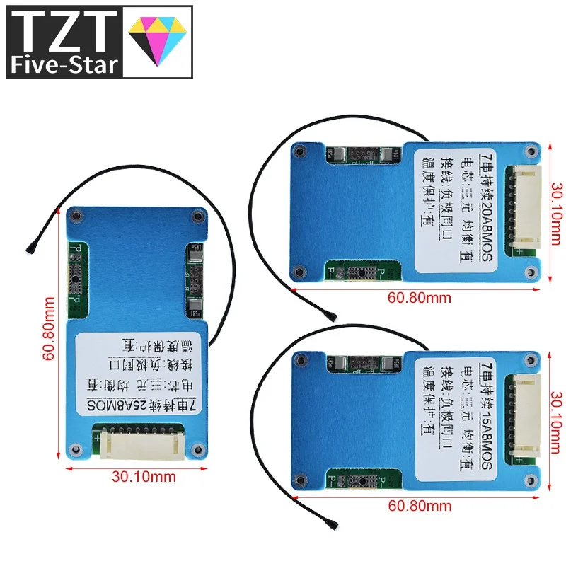 BMS 7S 24V 15A 20A 25A  Li-ion Lmo Ternary Lithium 18650 Battery Charger Protection Board Balance And NTC Temperature Protect