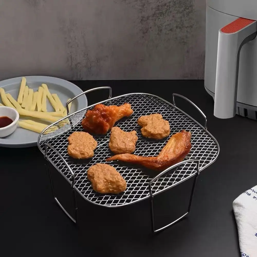 Friteuse à Air en maille d'acier inoxydable, support de cuisson, poignée empilable, four à griller, grille de refroidissement à la vapeur résistante à la chaleur de qualité alimentaire