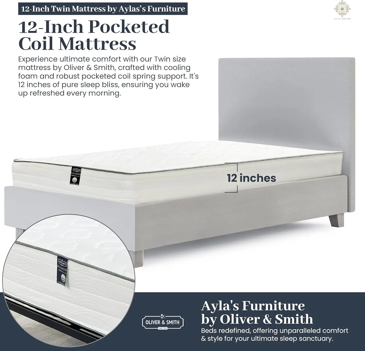 Twin Bed Mattress – 12 Inch Hybrid Twin Mattress with Pocketed Coil Spring with High Density & Comfort Cold Foam - Eco-Friendly